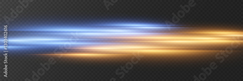 Neon lines of speed and movement of horizontal rays. On a transparent background.
