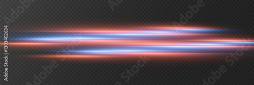 Horizontal lighting effects and glare of the laser line. On a transparent background.