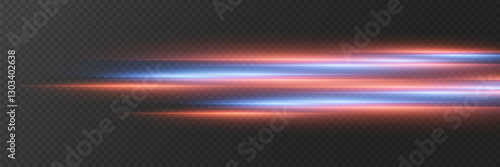 Horizontal lighting effects and glare of the laser line. On a transparent background.