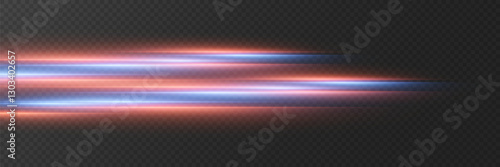 Horizontal lighting effects and glare of the laser line. On a transparent background.
