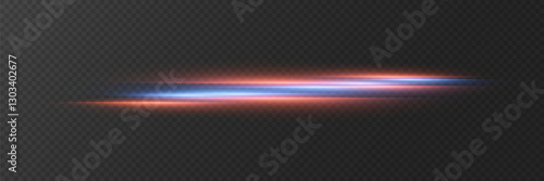 Horizontal lighting effects and glare of the laser line. On a transparent background.