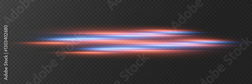 Horizontal lighting effects and glare of the laser line. On a transparent background.