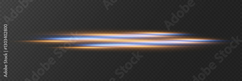Neon lines of speed and movement of horizontal rays. On a transparent background.