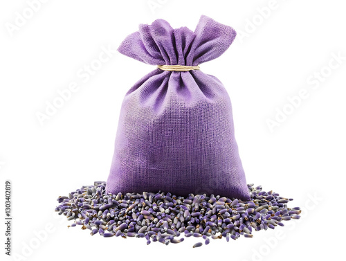 Purple lavender sachet bag with dried flowers.