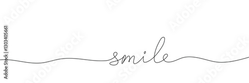 smile word - continuous one line with word. Minimalistic drawing of phrase illustration.