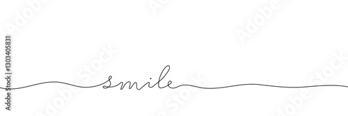 smile word - continuous one line with word. Minimalistic drawing of phrase illustration.