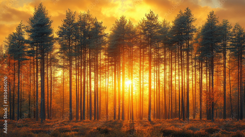 Towering pine trees bathed in warm sunset sunlight symbolize resilience, longevity, and inner peace The upward view of the autumn forest evokes growth renewal and a deep connection with nature Towering pine trees bathed in warm sunset sunlight symbolize resilience, longevity, and inner peace The upward view of the autumn forest evokes growth renewal and a deep connection with nature