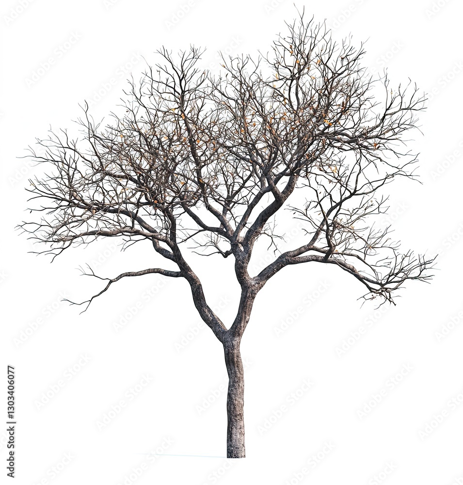 Dormant Tree Structure: Winter Silhouette on White Dormant Tree Structure: Winter Silhouette on White