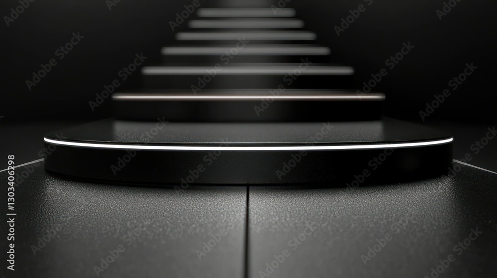 Obraz premium Dark, modern, circular podiums, illuminated, empty stage