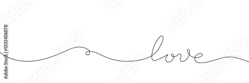 Word love with continuous one line drawing, calligraphy, love concept, on white background