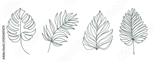 Monstera leaf line art. Contour drawing. Minimalism art. Modern decor