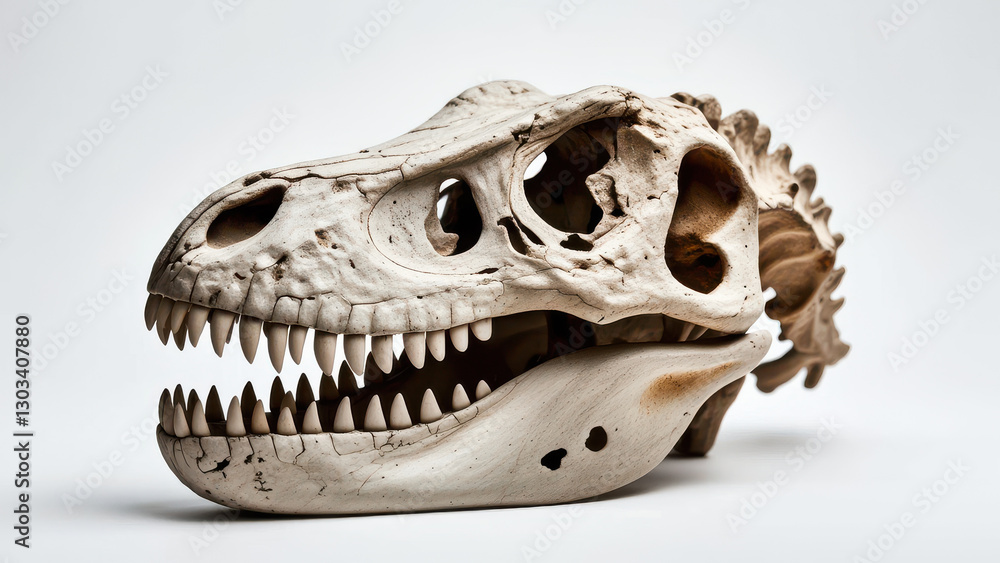 Fototapeta premium Fossilized dinosaur skull, isolated on white background