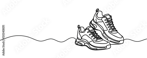 Sneakers sports shoes in a continuous one line drawing. Vector illustration isolated.