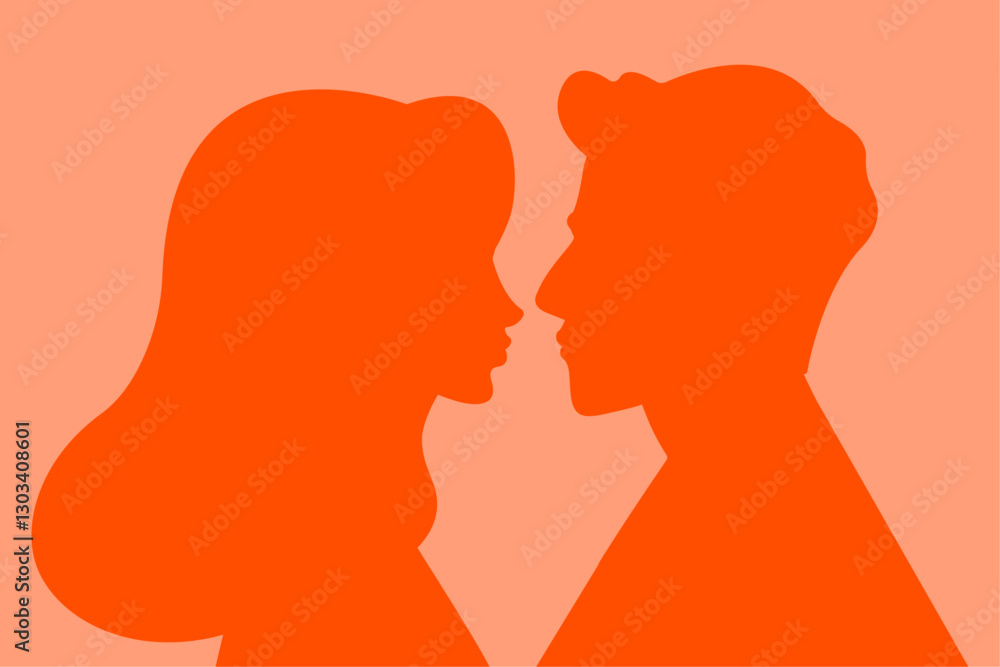 silhouette of two lovers isolated orange, vector illustration silhouette of two lovers isolated orange, vector illustration