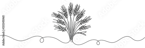 Continuous one line drawing of wheat. Barley or Rye outline vector illustration. One continuous line of wheat