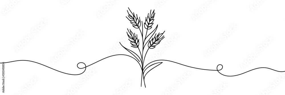 Fototapeta premium Continuous one line drawing of wheat. Barley or Rye outline vector illustration. One continuous line of wheat