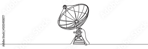Continuous line drawing of satellite dish, tecnologi design, object one line single line art, vector illustration.