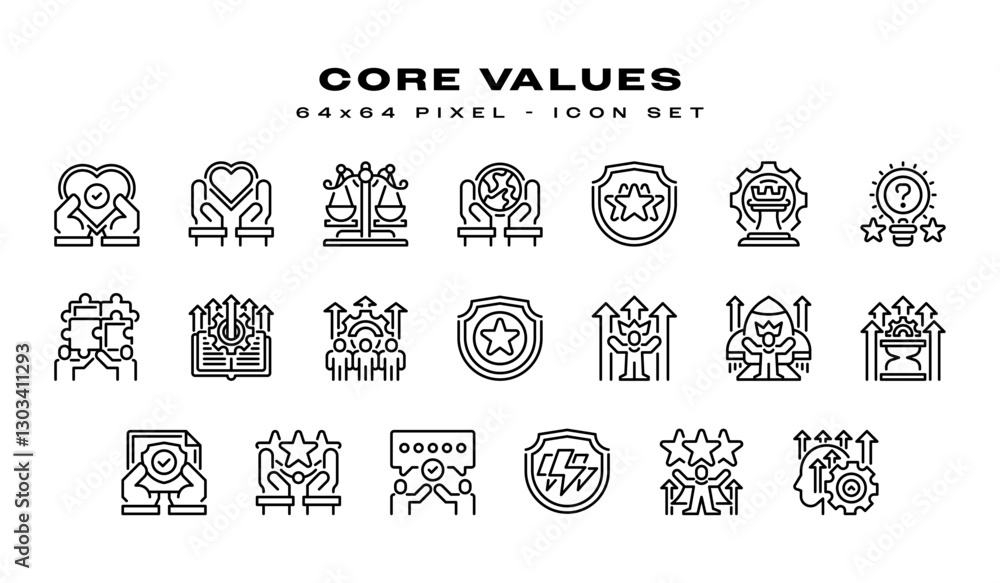 Simple Set of Core Values Related Line Icons. Universal creative premium symbol. Vector sign icon logo template. Vector illustration Simple Set of Core Values Related Line Icons. Universal creative premium symbol. Vector sign icon logo template. Vector illustration