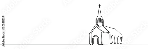 continuous line of churches. one line drawing of church,christian religious place of worship.line art of church isolated white background
