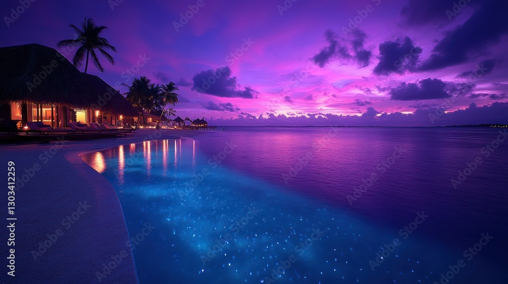 Tropical Sunset Beach Resort Pool at Night Tropical Sunset Beach Resort Pool at Night