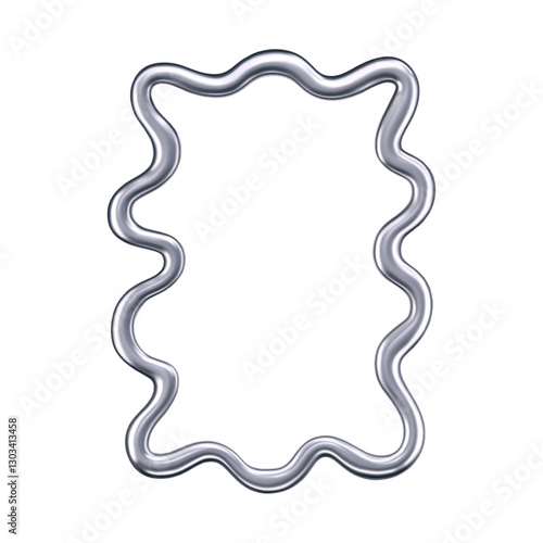 3d chrome wavy frame isolated on a dark background. Render of rectangular silver scallop border in trendy y2k style for modern posters, photos, banners or interior. Chrome squiggle mirror. 3d vector