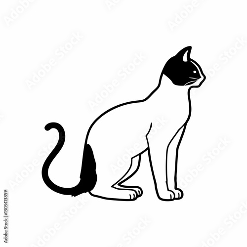 black an white cat line art in white background