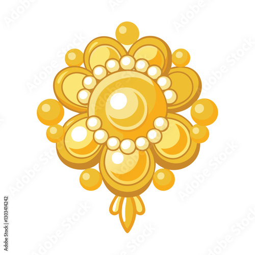 Elegant Gold Brooch with Pearls - Vector Illustration & Line Art.eps