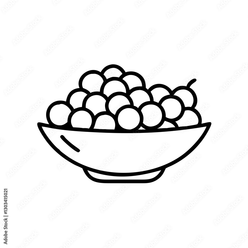 Bowl of grapes icon with fruit, symbolizes abundance and freshness, black outline, modern design Bowl of grapes icon with fruit, symbolizes abundance and freshness, black outline, modern design