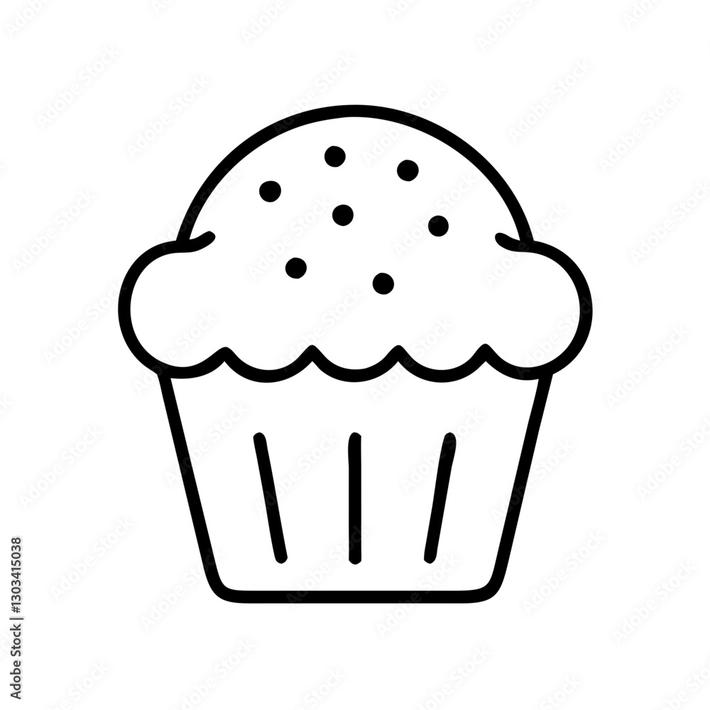 Cupcake icon with cream and sprinkles, simple design, black outline, modern design Cupcake icon with cream and sprinkles, simple design, black outline, modern design