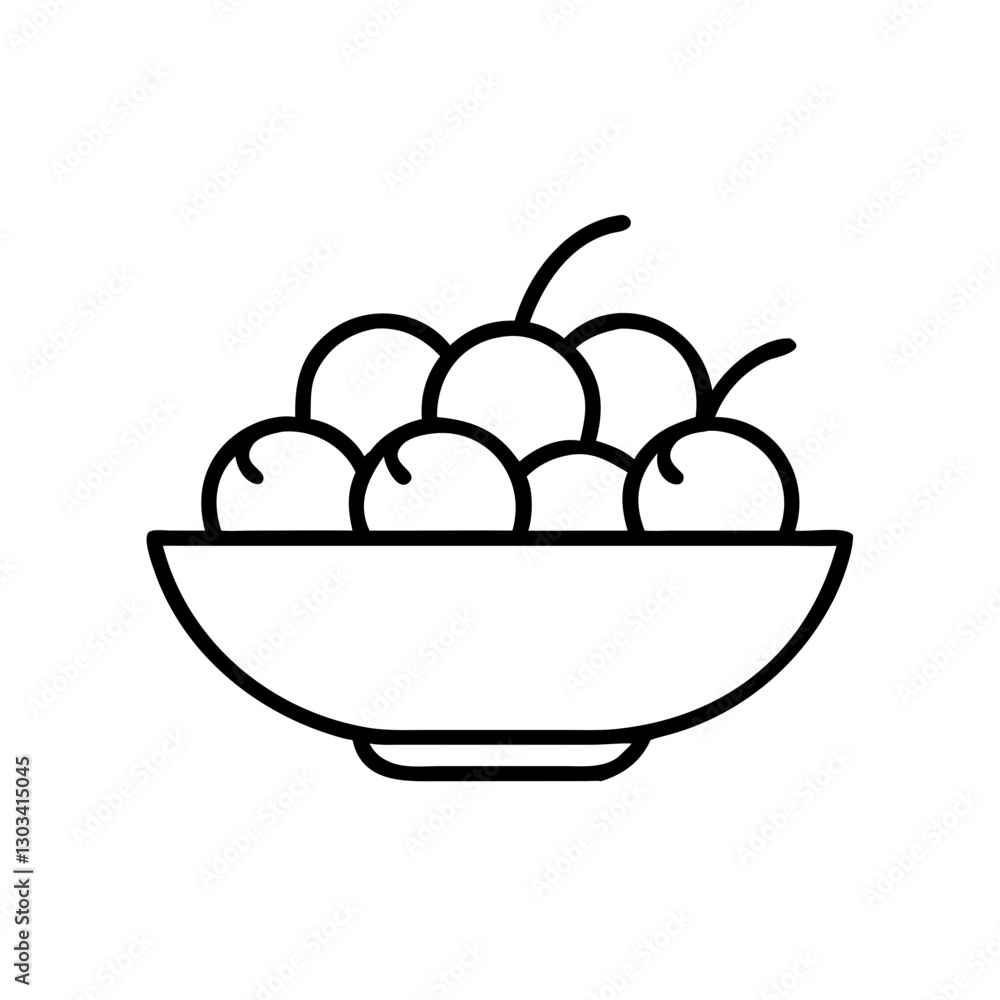Bowl with fruit icon, black outline, modern design, depicts healthy food Bowl with fruit icon, black outline, modern design, depicts healthy food