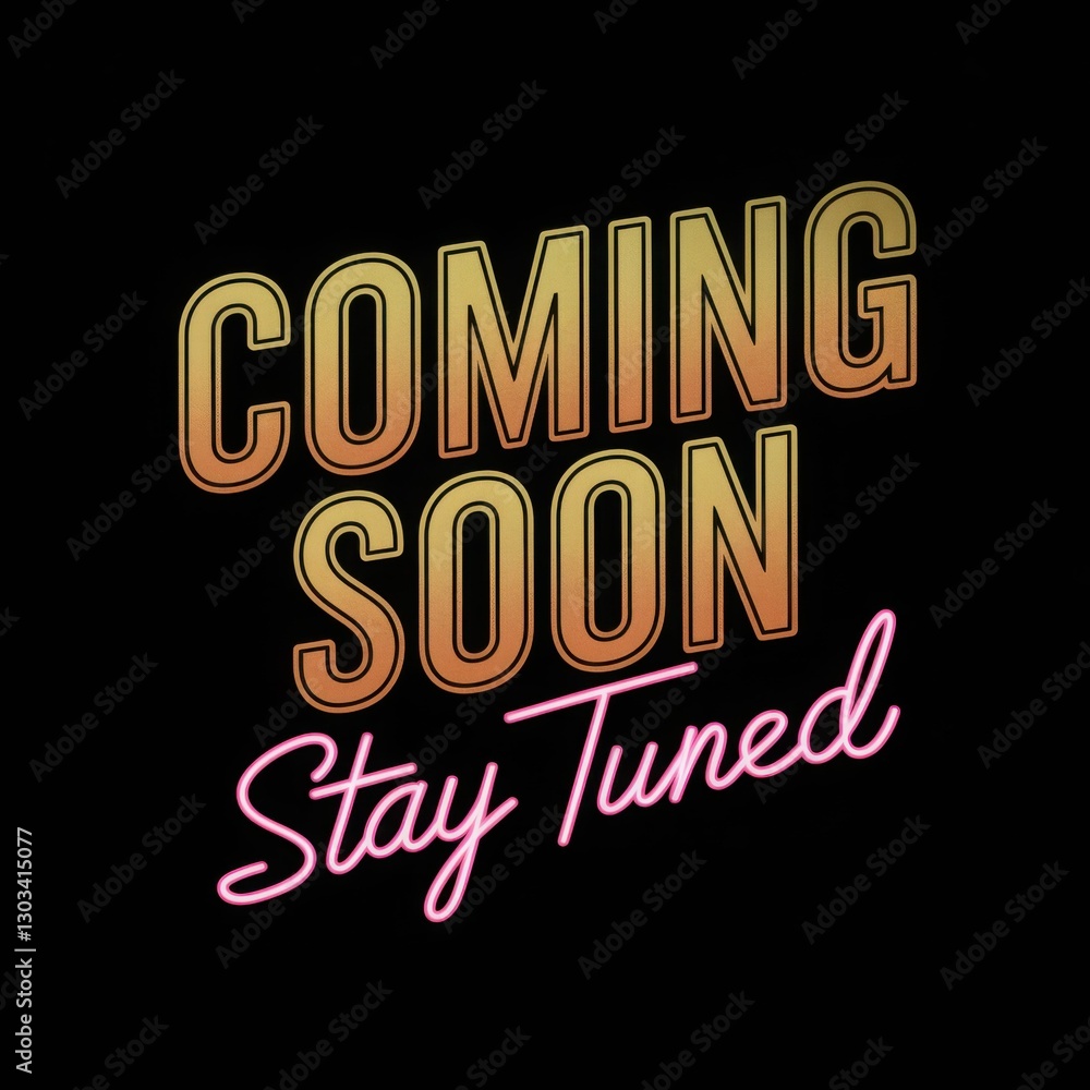 Obraz premium Coming Soon – Gold and Neon Typography on Dark Background