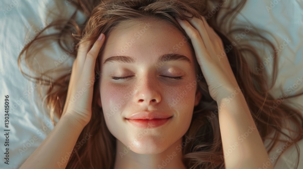 Obraz premium Peaceful Serenity: A Woman's Face in Gentle Rest