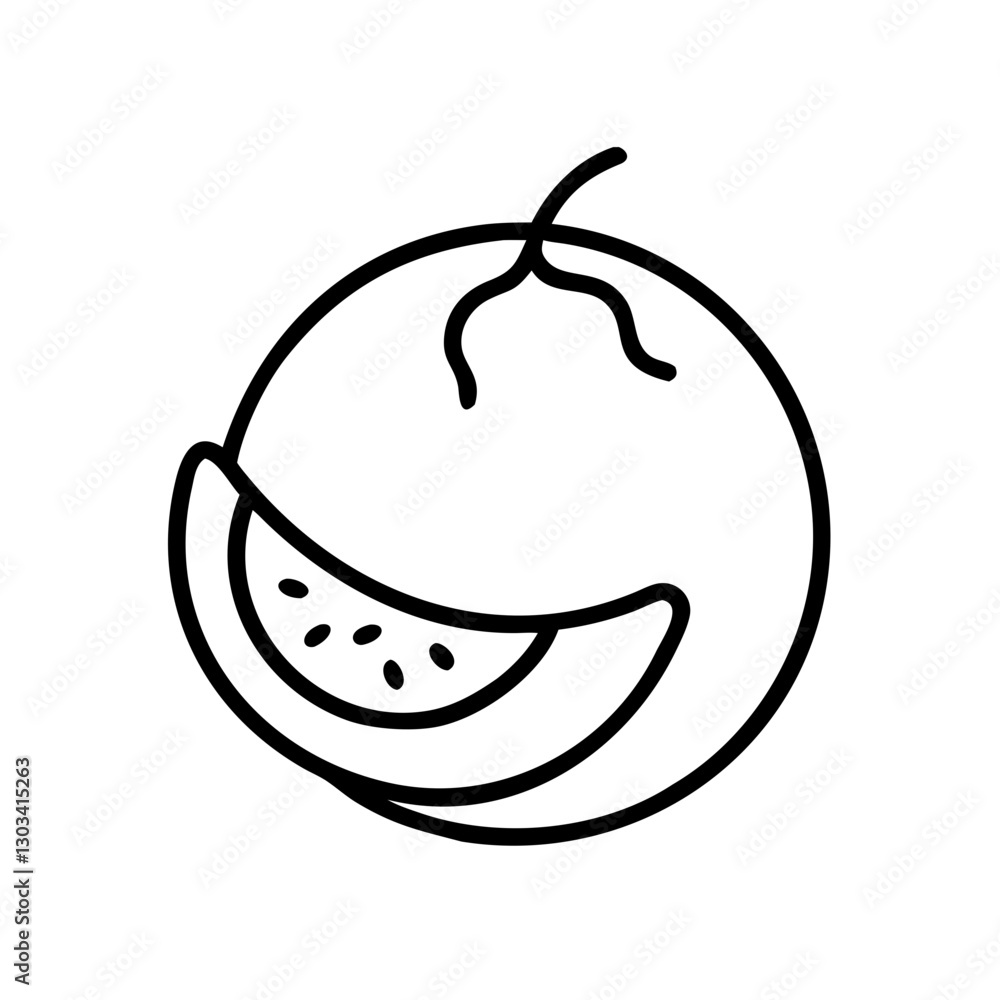 Obraz premium Smiling melon icon with slice, representing freshness and fun, black outline, modern design