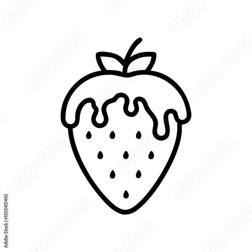 Strawberry icon with chocolate drippings, black outline, modern design