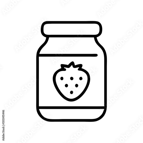 Strawberry jam icon in jar design, black outline, modern design