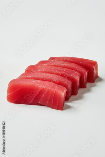 Fresh sliced raw tuna on white background
