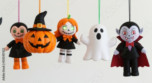 Adorable Halloween Felt Ornaments - Five cute felt Halloween ornaments: vampire, ghost, pumpkin, witch, and zombie. Perfect for autumn decorations photo