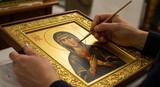 Carefully Painted Religious Icon of Saint Mary - Spiritual artwork depicting Saint Mary, symbolizing faith, devotion, motherhood, grace, and divine intervention