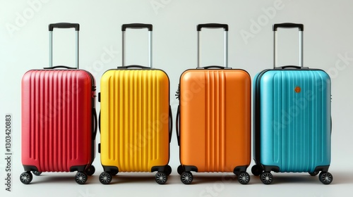 Four colorful suitcases ready for vacation getaway