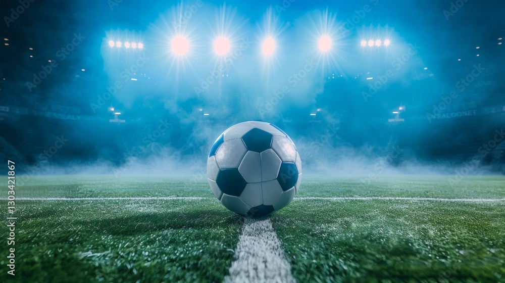 Naklejka premium Advanced sports analytics display showcasing soccer match data in stadium under bright lighting