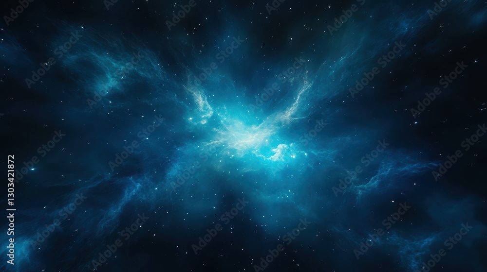 Fototapeta premium A stunning cosmic backdrop featuring vibrant blues and swirling nebulae, perfect for science fiction themes, apps, or educational materials about space, Ideal for enhancing designs or presentations,