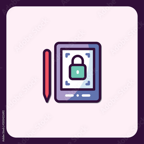 Tablet Security Illustration with Stylus and Padlock Graphic Element