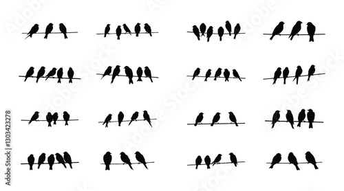 Bird Silhouettes on Wire - Vector Illustration Set