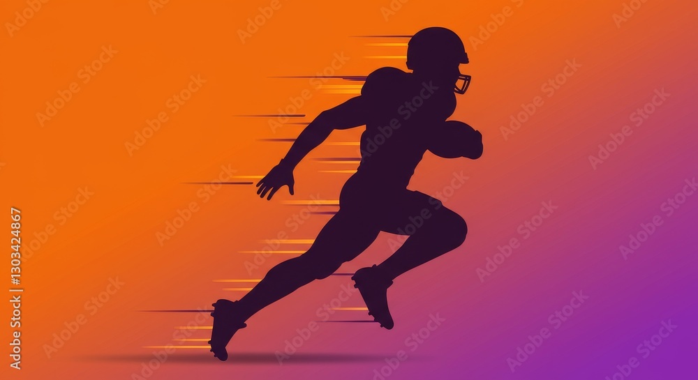 Dynamic Football Player Silhouette in Motion - Speed, power, agility, determination, victory. A silhouette of a football player in dynamic motion against a vibrant gradient background Dynamic Football Player Silhouette in Motion - Speed, power, agility, determination, victory. A silhouette of a football player in dynamic motion against a vibrant gradient background