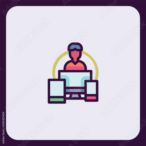 Person working remotely icon illustration in modern style, work from home