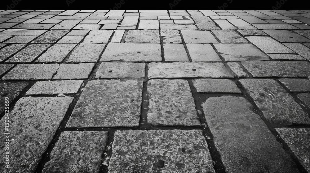 Fototapeta premium Old stone pavement sidewalk texture. Cobblestone pavement. Road paved with the cobble stones and steel grating floor