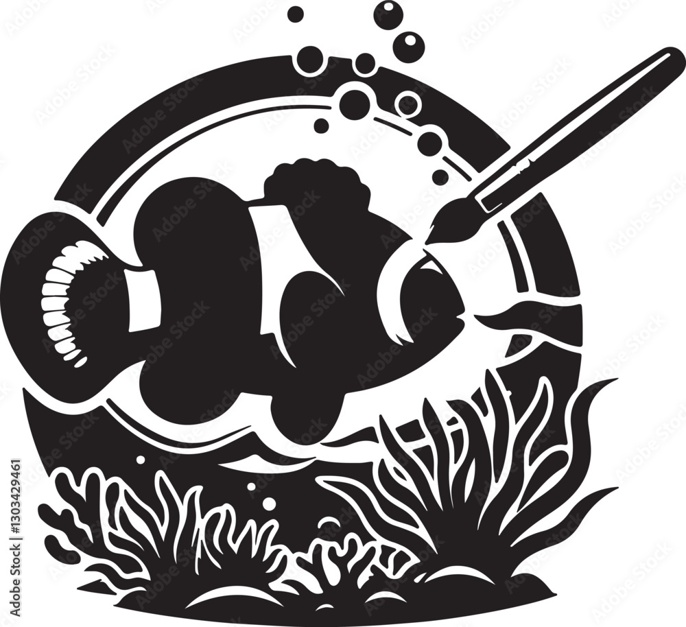 Fototapeta premium Vibrant Clownfish in Coral Reef - Colorful Underwater Marine Life Illustration.