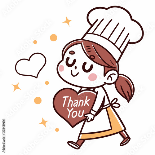 Cute chef girl Smiling fun thank you cartoon Vector art illustration