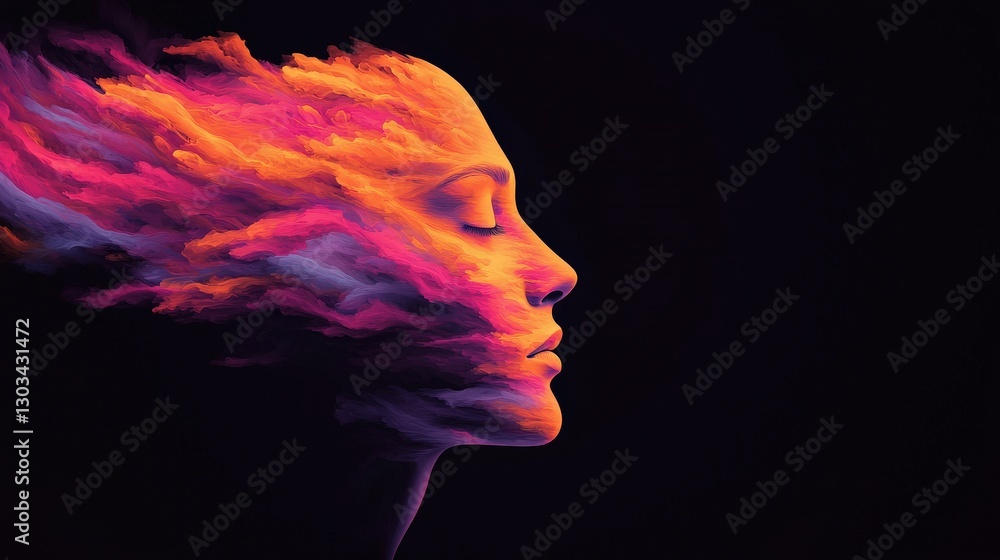 Fototapeta premium Abstract representation of human face with vibrant colorful hair