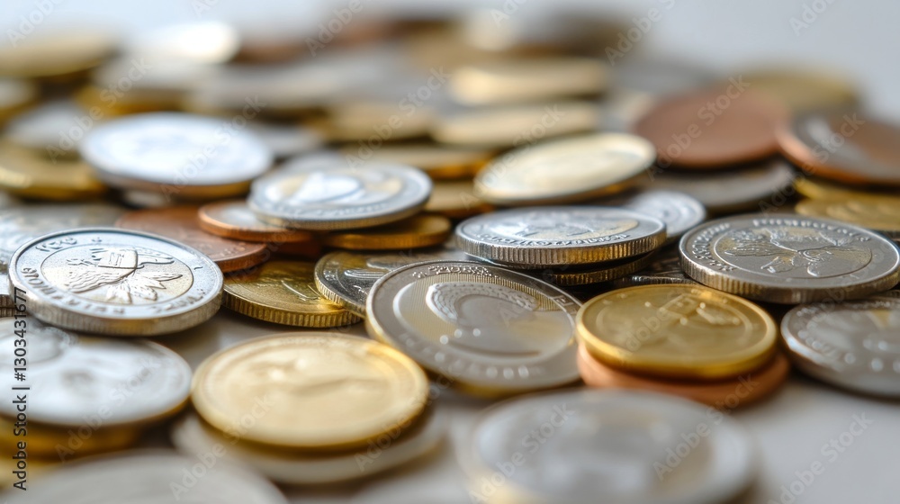 Euro coins scattered on a white surface.
Euro coins scattered on a white surface.